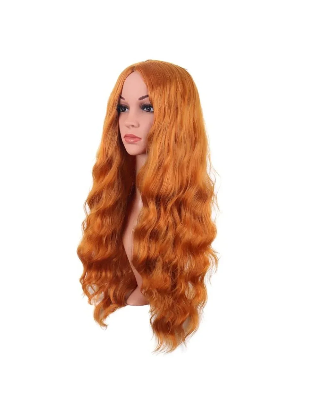 Women's Orange 28 Inch Synthetic Fiber Long Middle Part Curly Cosplay Wigs